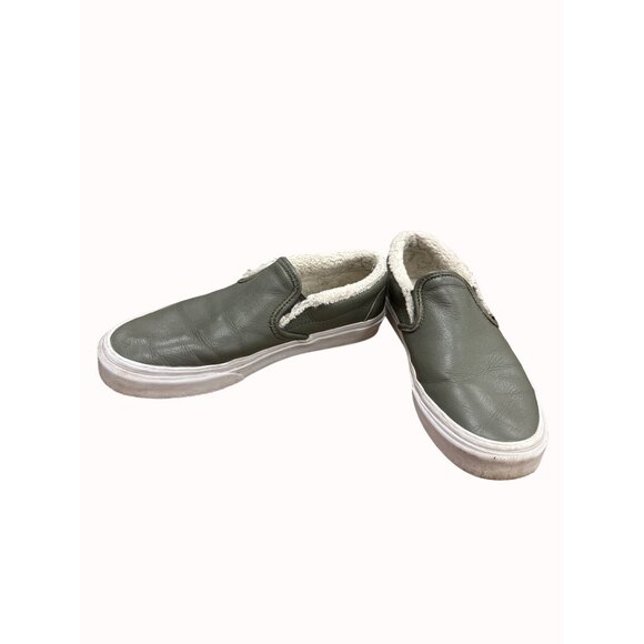 Vans men’s 7.5 or womens 9 green leather fur lined low top shoes slip  SKU 6269 main image 9
